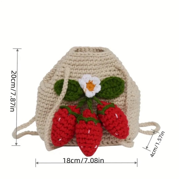 Crochet Knitted Strawberry Crossbody Bag Handcrafted Polyester - Picture 2 of 5